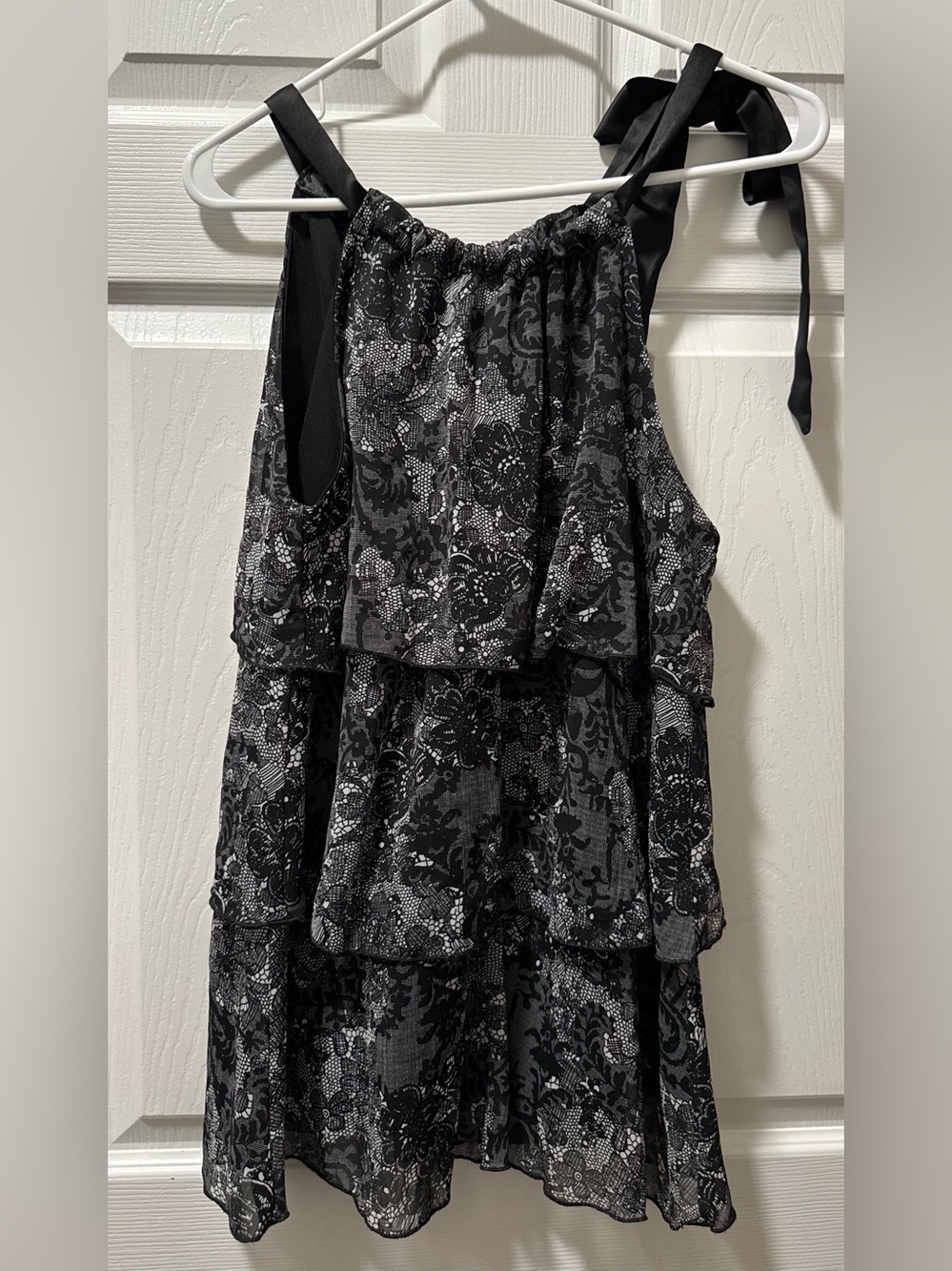 Lane Bryant Black and Gray Lace-Print Tiered Tank Top